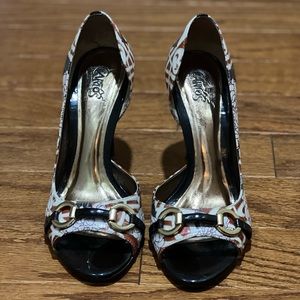 Chaps Black and White Women's Peep Toe Heels